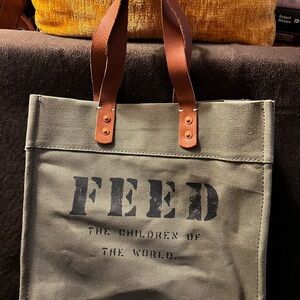 Sturdy Olive Green Canvas Tote Bag with Leather Handles - Brand New